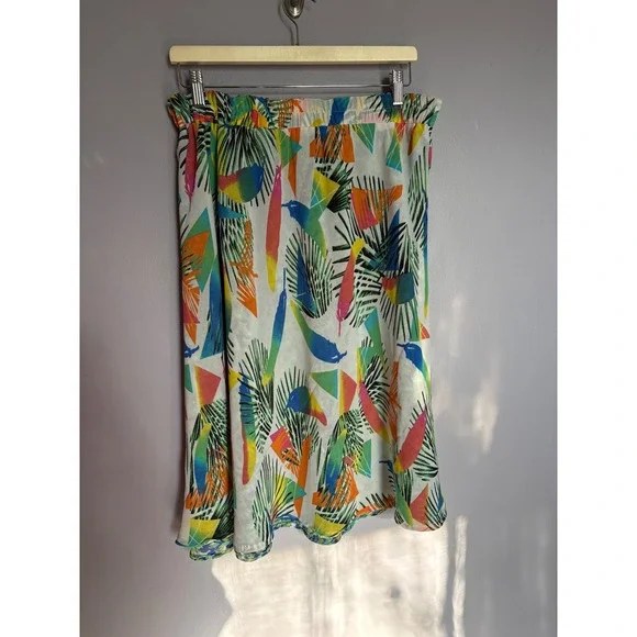 Reversible Tropical Feather Abstract Floral Midi Skirt Vacation Summer Travel M - Picture 3 of 7